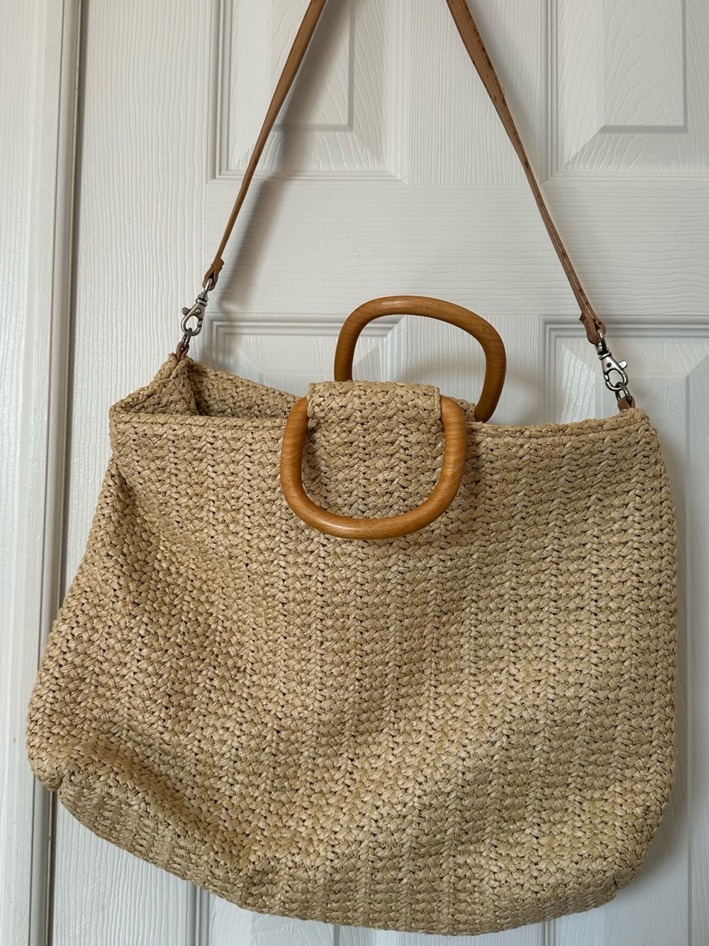 Fossil Natural Woven Straw Tote with Wood Handles